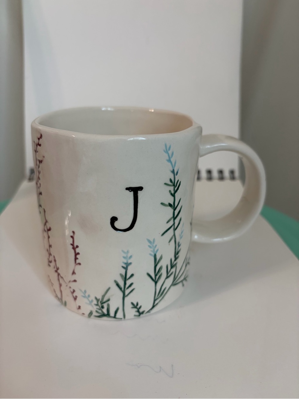 Anthropologie Dagny Wildflower Botonical Floral Mug Cup Monogram Initial J